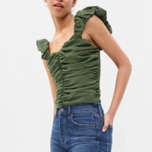 Gap Sweetheart Neck Cropped Ruched Ruffle Strap Cotton Tank XS